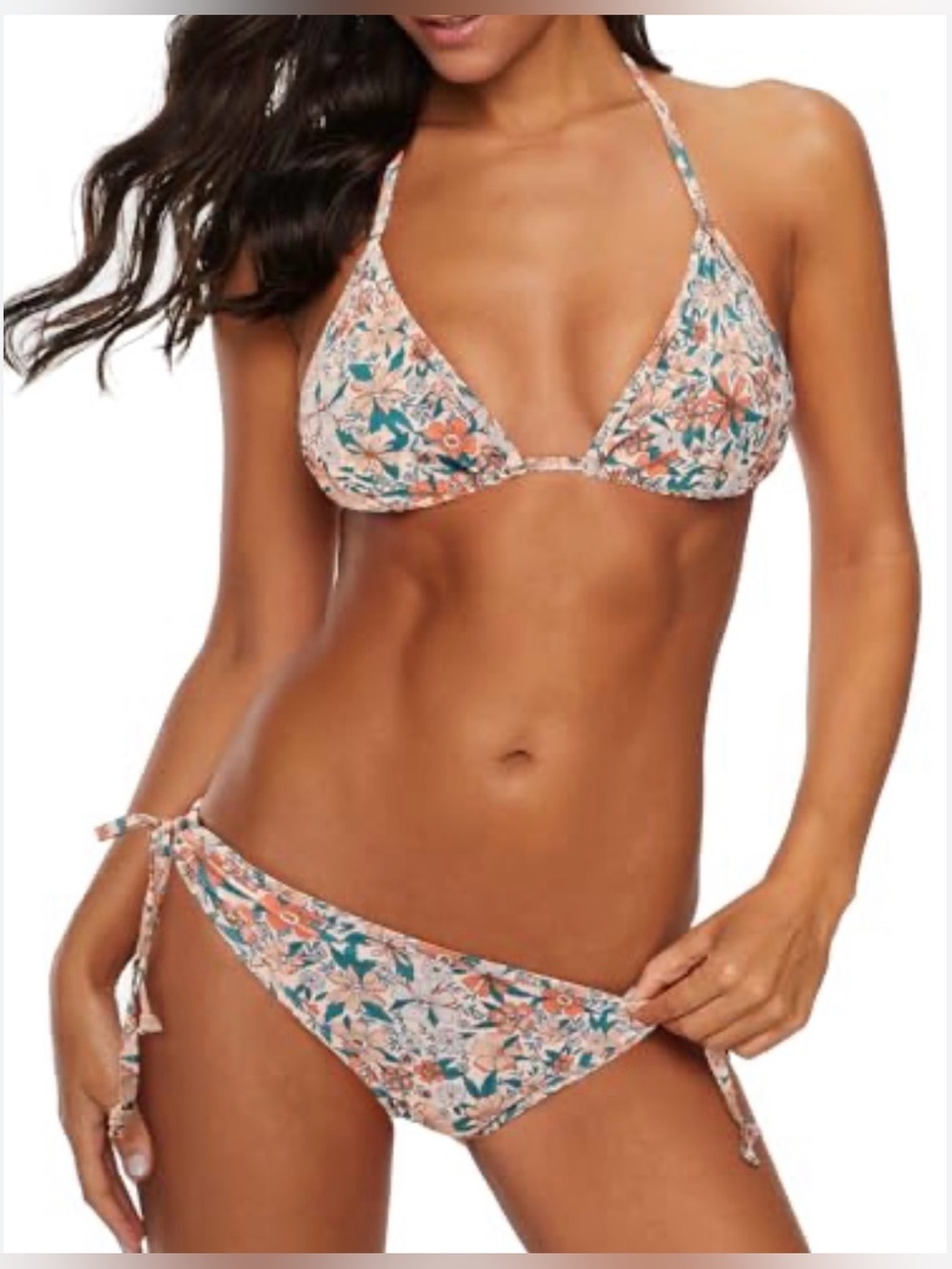 Floral Triangle Tie-Side Bikini Set - Peach Floral